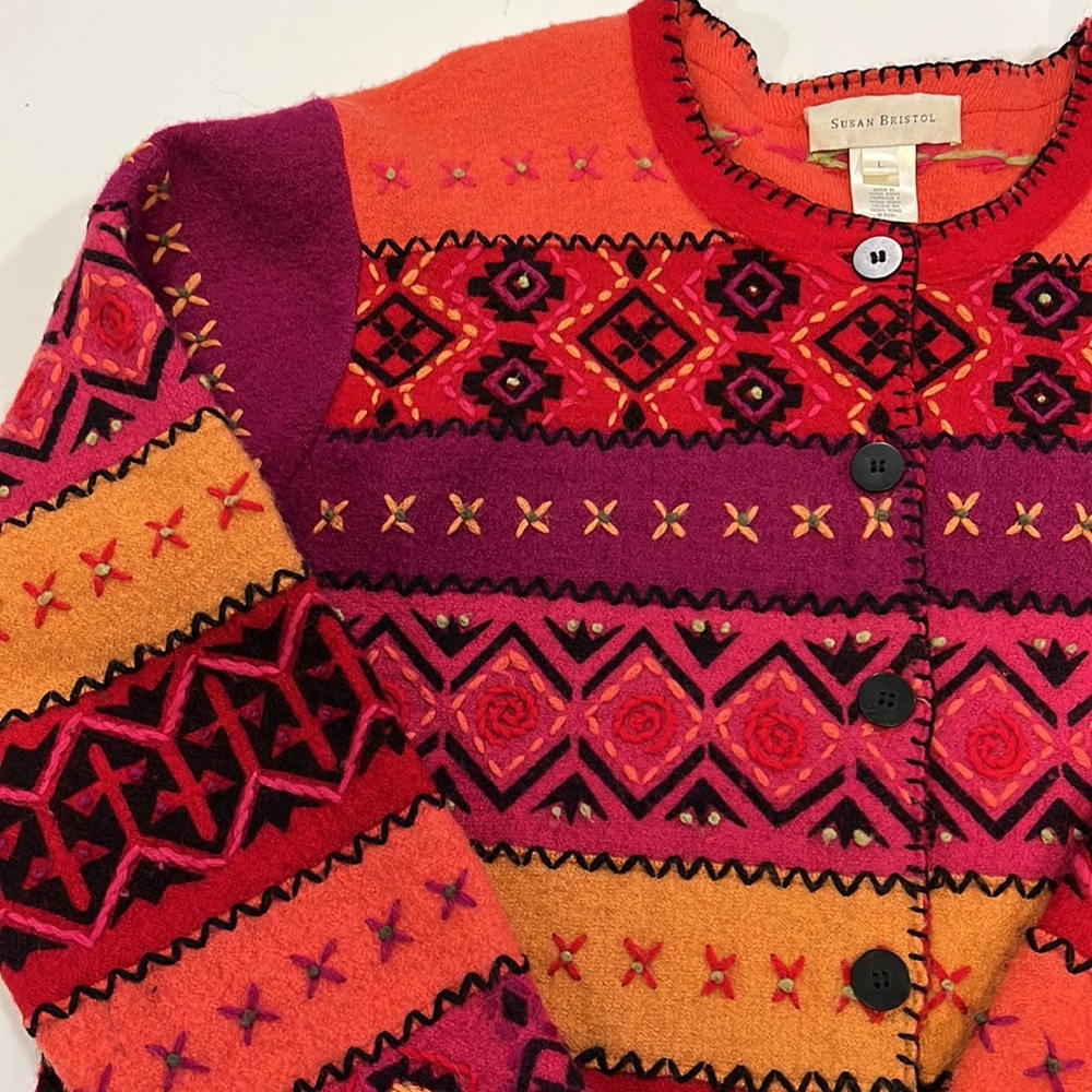 Susan Bristol - L, wool sweater coat/cardigan, southwest style - Picture 5 of 10